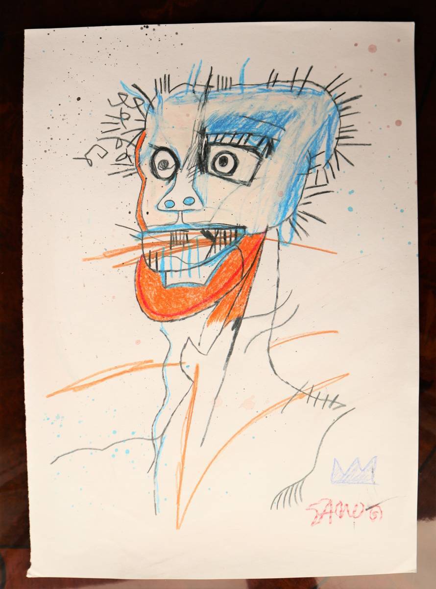 送料無料★ジャン＝ミシェル・バスキア Jean-Michel Basquiat★タイトルHEAD OF A MAN★販売証明書★混合メディア画★模写_画像1