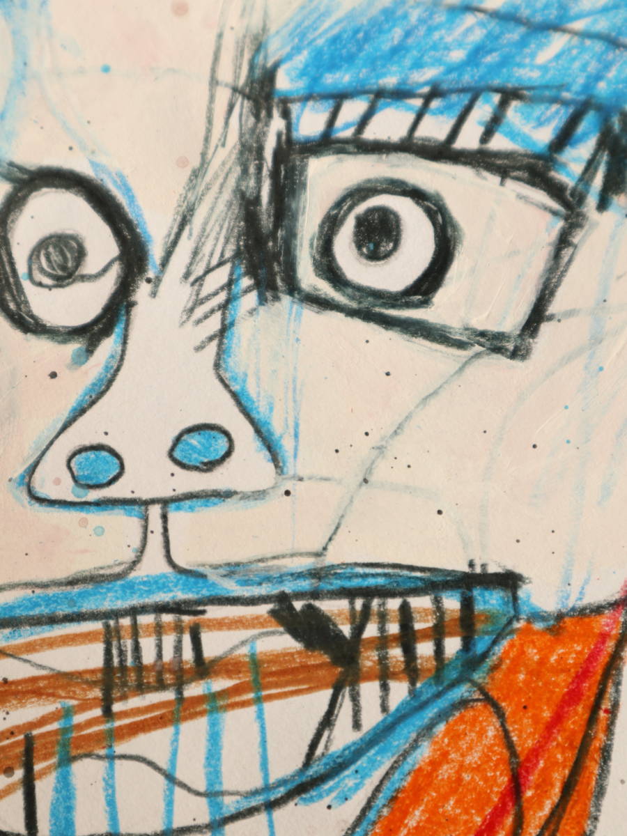 送料無料★ジャン＝ミシェル・バスキア Jean-Michel Basquiat★タイトルHEAD OF A MAN★販売証明書★混合メディア画★模写_画像2