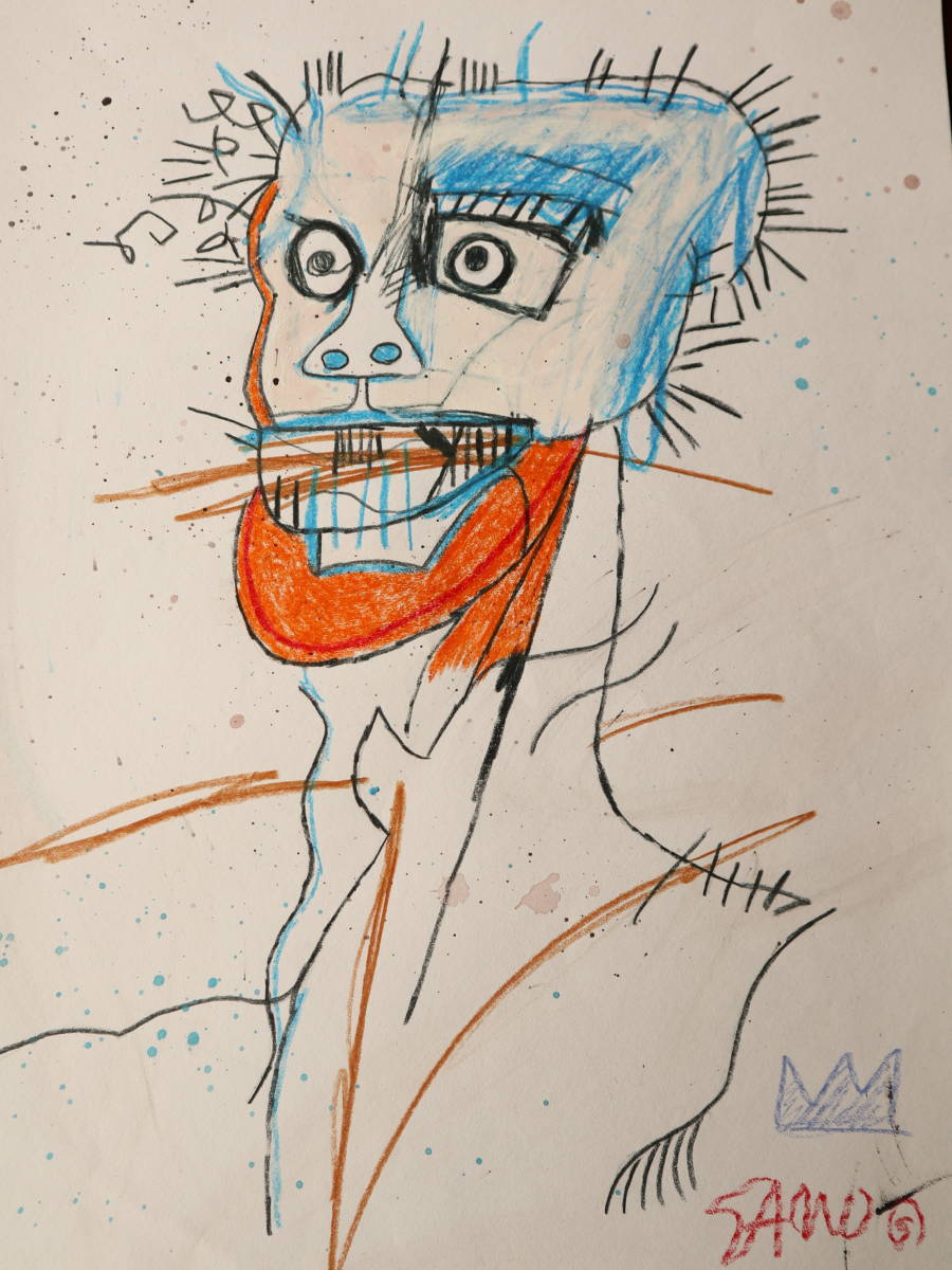 送料無料★ジャン＝ミシェル・バスキア Jean-Michel Basquiat★タイトルHEAD OF A MAN★販売証明書★混合メディア画★模写_画像8