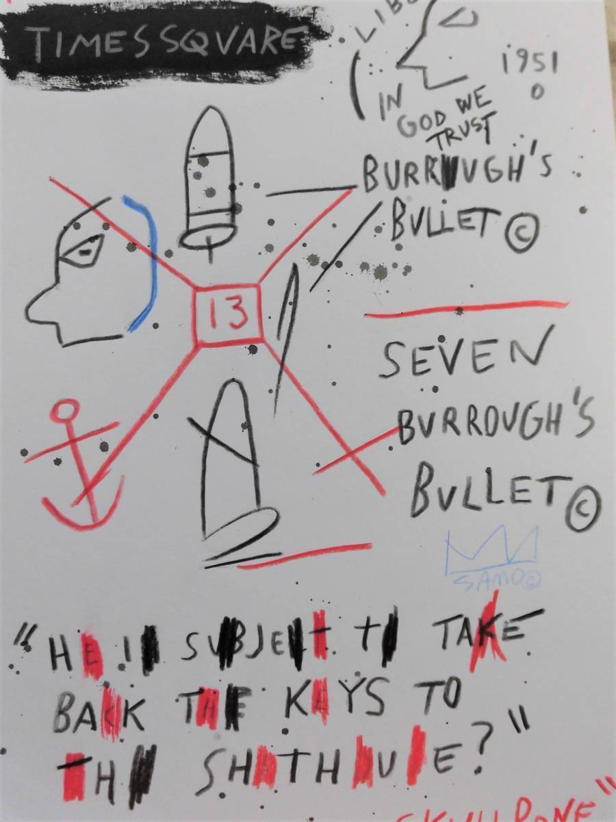 送料無料★ジャン＝ミシェル・バスキア Jean-Michel Basquiat★Buroushs Bullet Pt1★販売証明書★混合メディア画★模写_画像2