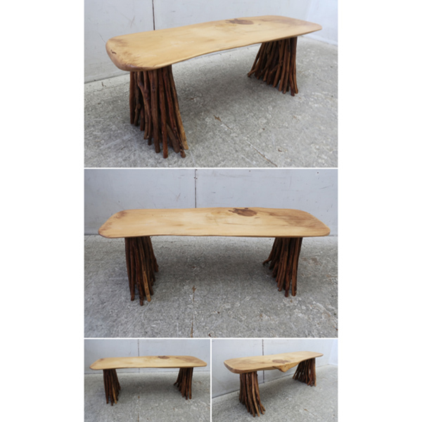 P630美品無垢材エスニック一枚板ハンドクラフトベンチ/ローテーブル/リビングテーブルウッド/木製クラシック 