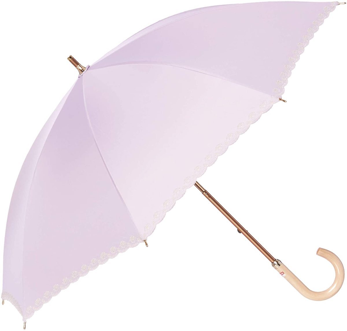 長傘 日傘 晴雨兼用 レディース 日本製 おしゃれ DAKS ダックス 無地 すそ刺繍 ラベンダー 軽量 スライド式 一級遮光 遮熱 UV 高級