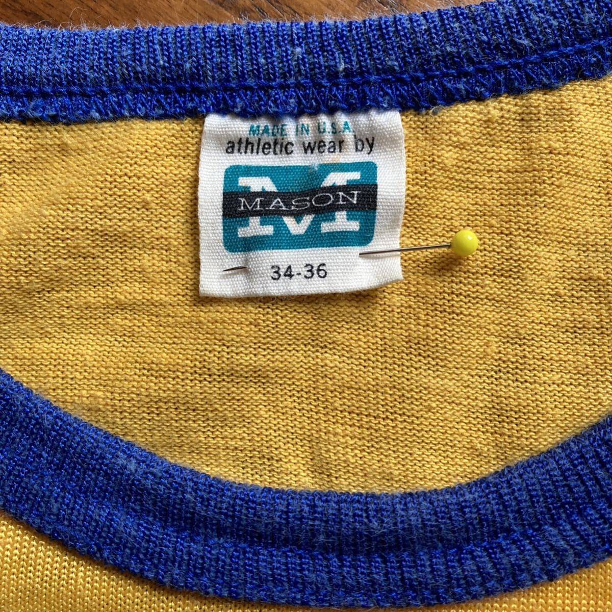 レア！60s USA製 MASON メイソン イエロー ブルー ツートン ナンバリング プリント レーヨン 半袖 tシャツ ビンテージ アメリカ古着の画像6