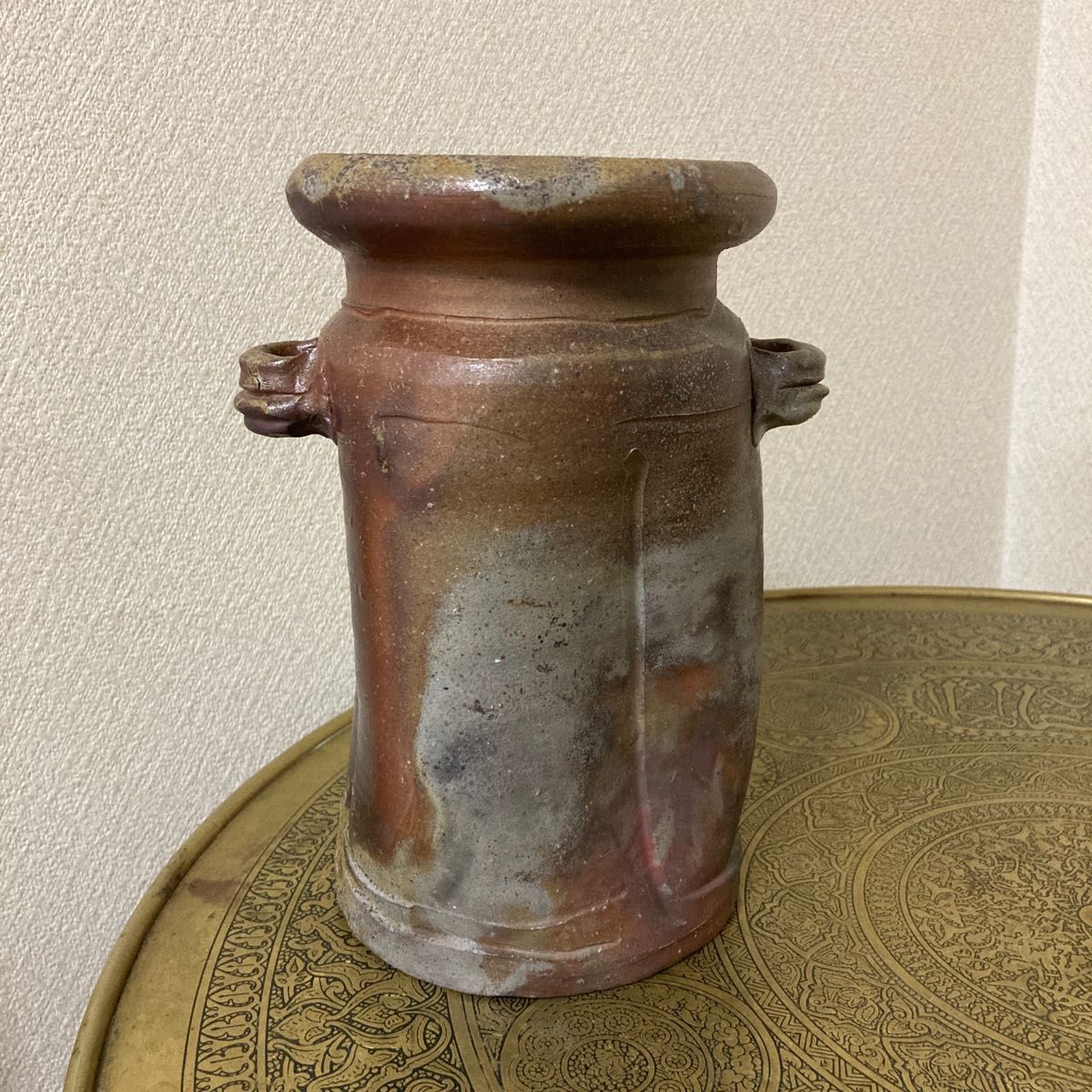 備前焼　耳付花瓶　茶道具　花生　いけ花〈検 青備前　緋襷　火襷　伊賀焼　信楽焼