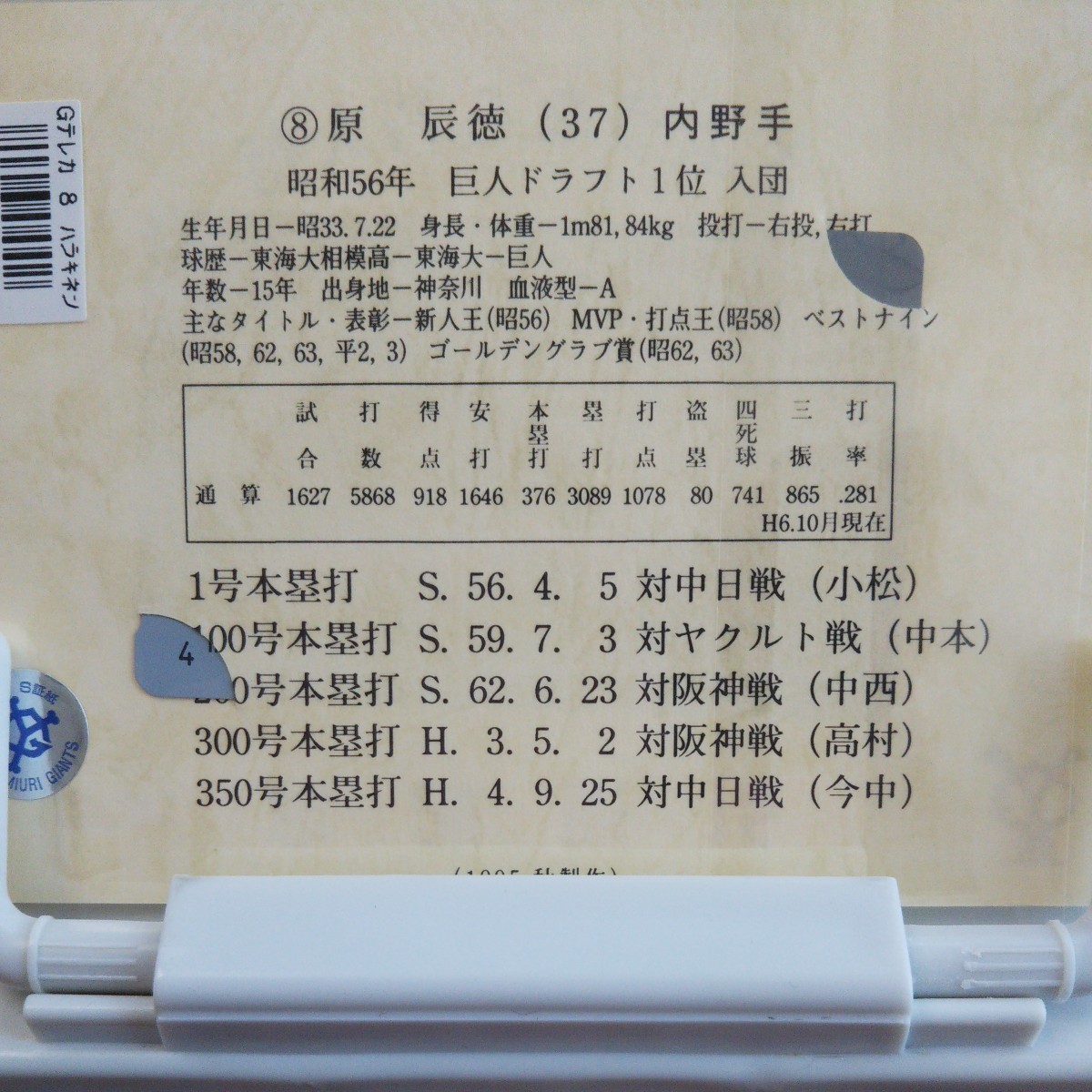 原辰徳　巨人　読売ジャイアンツ　ジャイアンツ　テレホンカード　テレカ　50度数　②_画像2