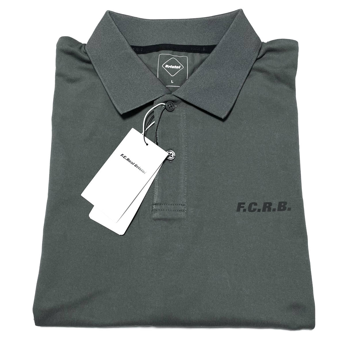 23SS新品Lグレー★F.C.Real BristolポロシャツBIG LOGO WIDE POLOブリストルF.C.R.B.TEAM POLOシャツFCRBジャージSOPHゴルフXL未使用24SS_画像5