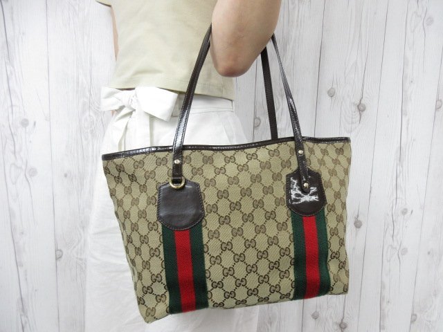 極美品GUCCI グッチGGキャンバスシェリーライントートバッグショルダー