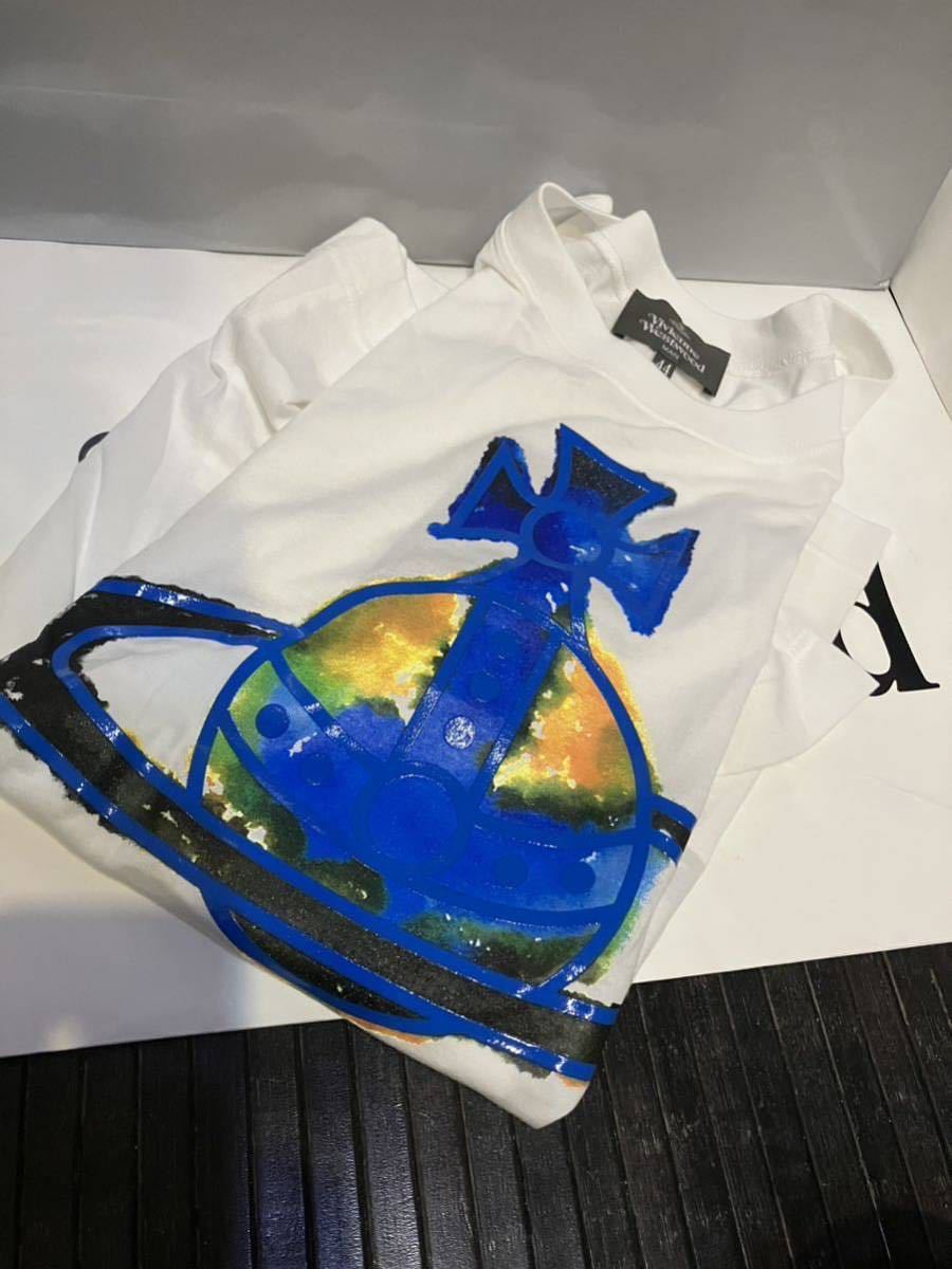 送料込●新品● Vivienne Westwood 半袖Tシャツ44 白C 日本製 青プリントオーブ コットン100% ヴィヴィアンウエストウッド ビビアン
