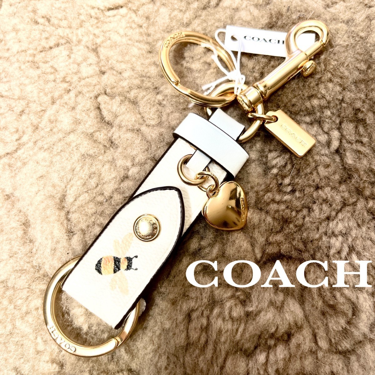 コーチ COACH 小物 キーホルダー レザー バレット ホワイト レディース プレゼント ブランド ハチ ミツバチ ビー bee バッグチャーム 新品