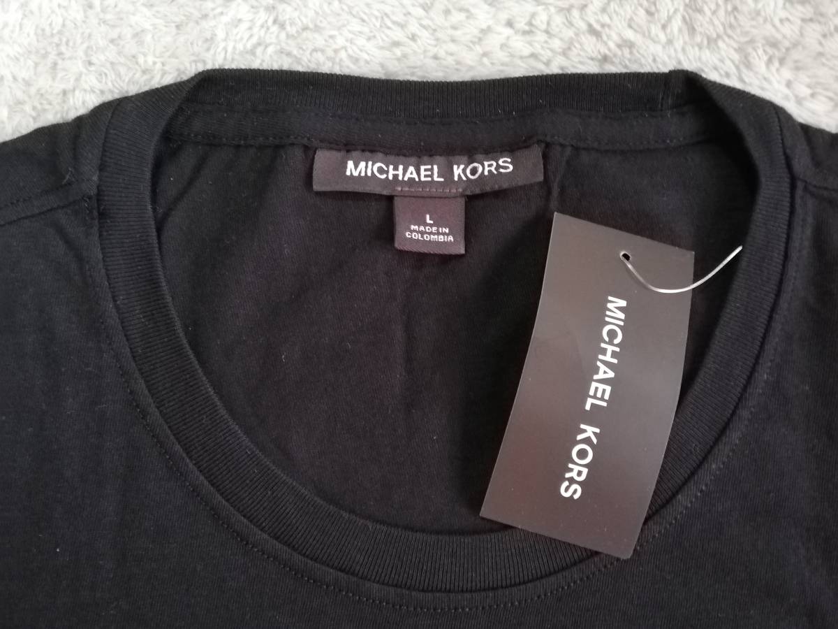  новый товар не использовался! Michael Kors мужской MK Logo футболка L размер черный чёрный трикотаж с коротким рукавом MICHAEL KORS