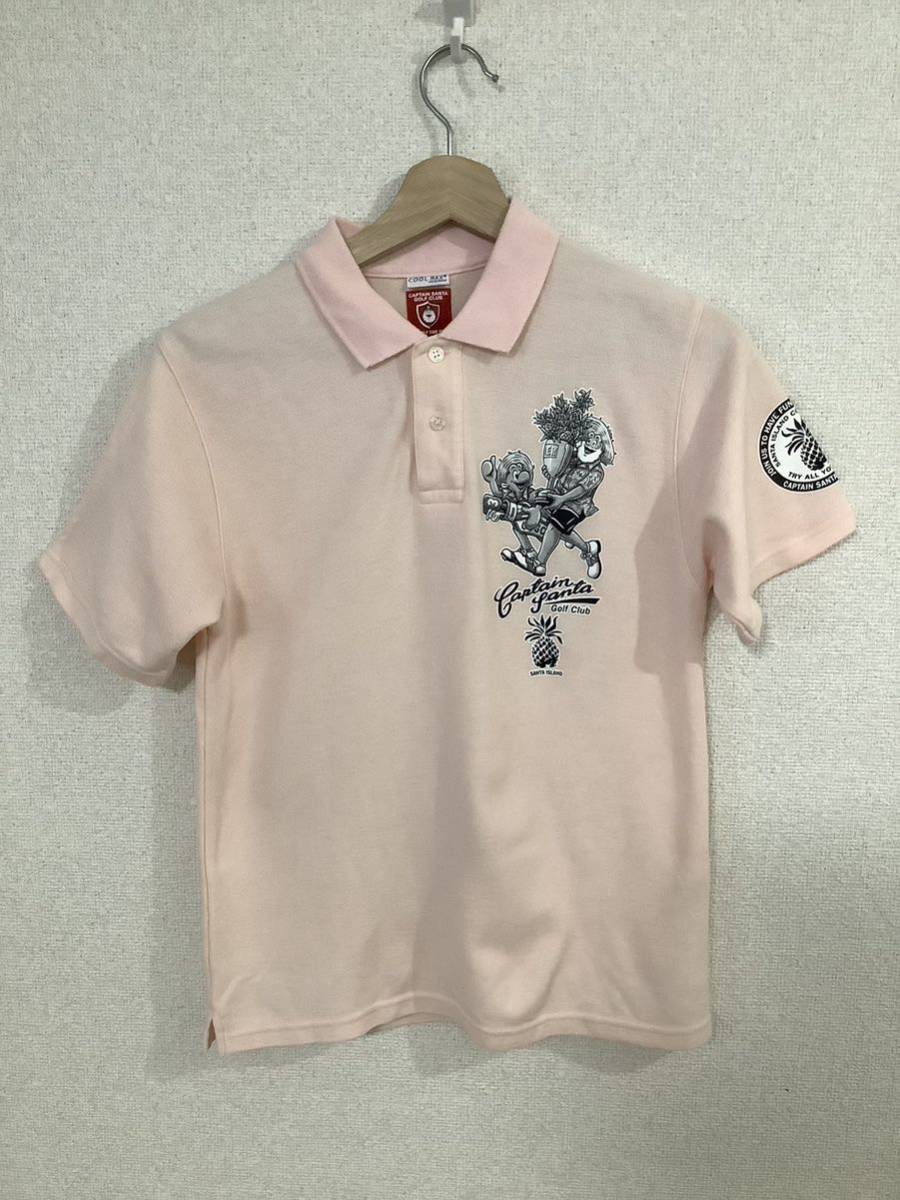 CAPTAINSANTA GOLF CLUB キャプテンサンタゴルフクラブ　半袖ポロシャツ　ピンク　メンズ　ゴルフウェア　古着_画像1