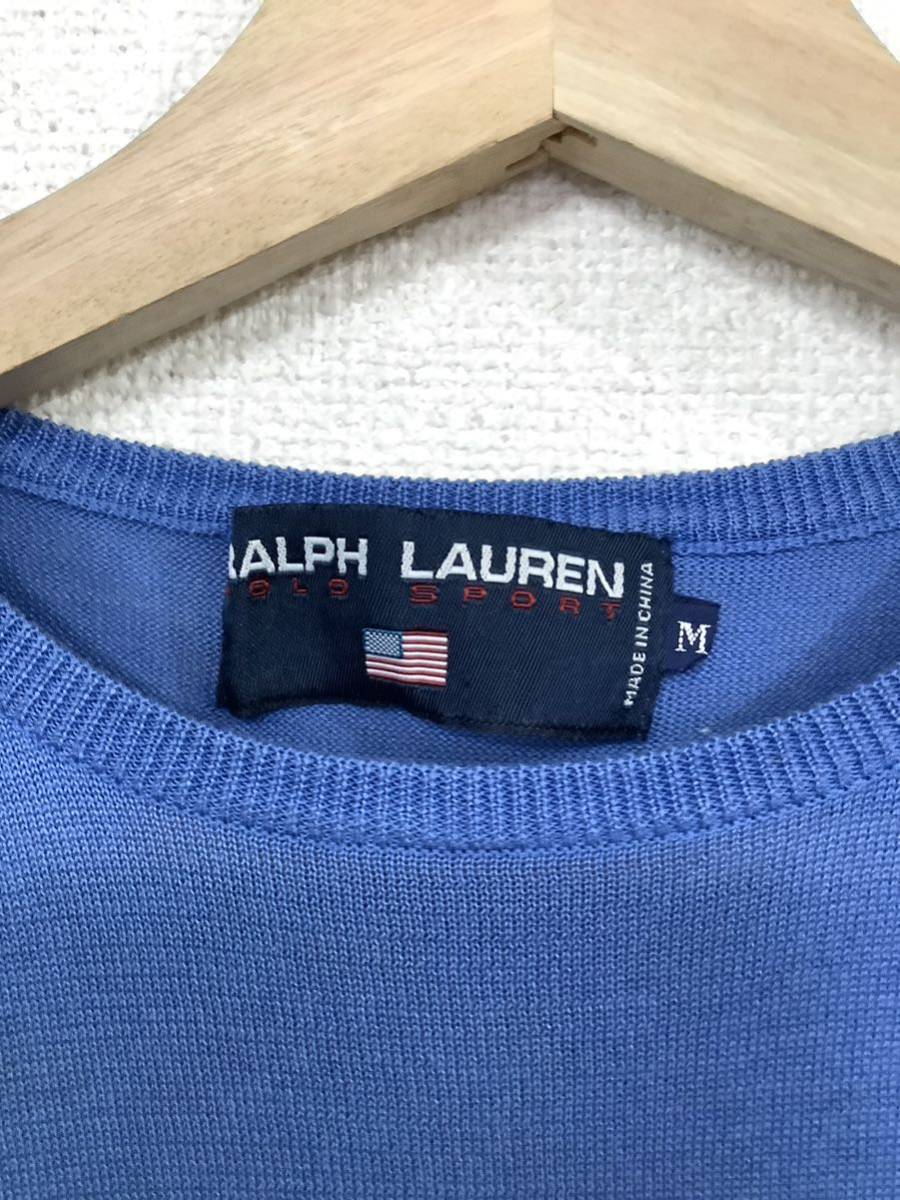 RALPHLAUREN POLO SPORTS ポロスポーツ　コットン半袖ニット　ブルー　セレクト　レディース　古着_画像3