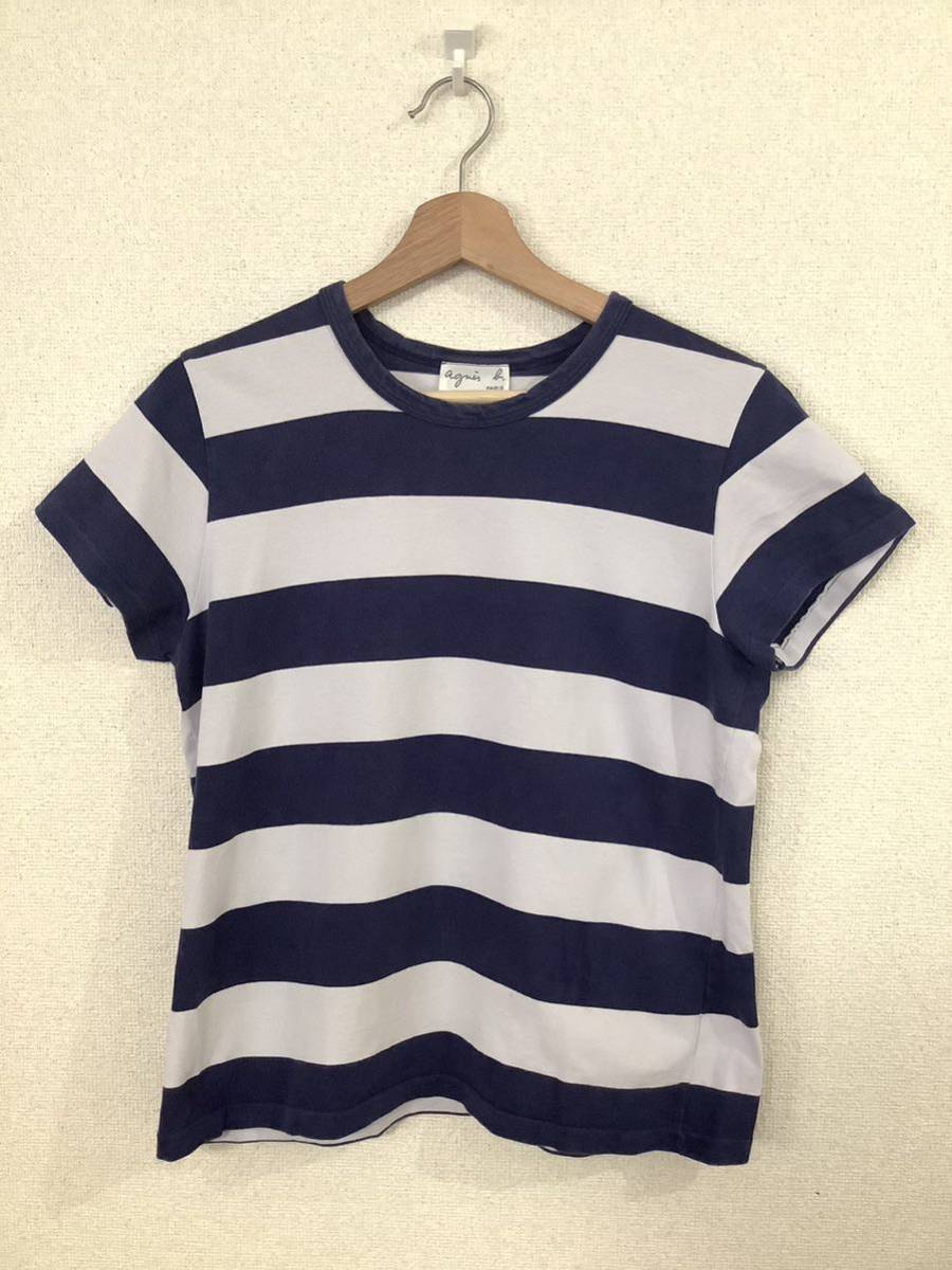 agnes b アニエス・ベー　半袖Tシャツ ボーダーTシャツ レディース　トップス カットソー　ネイビー　セレクト　古着_画像1