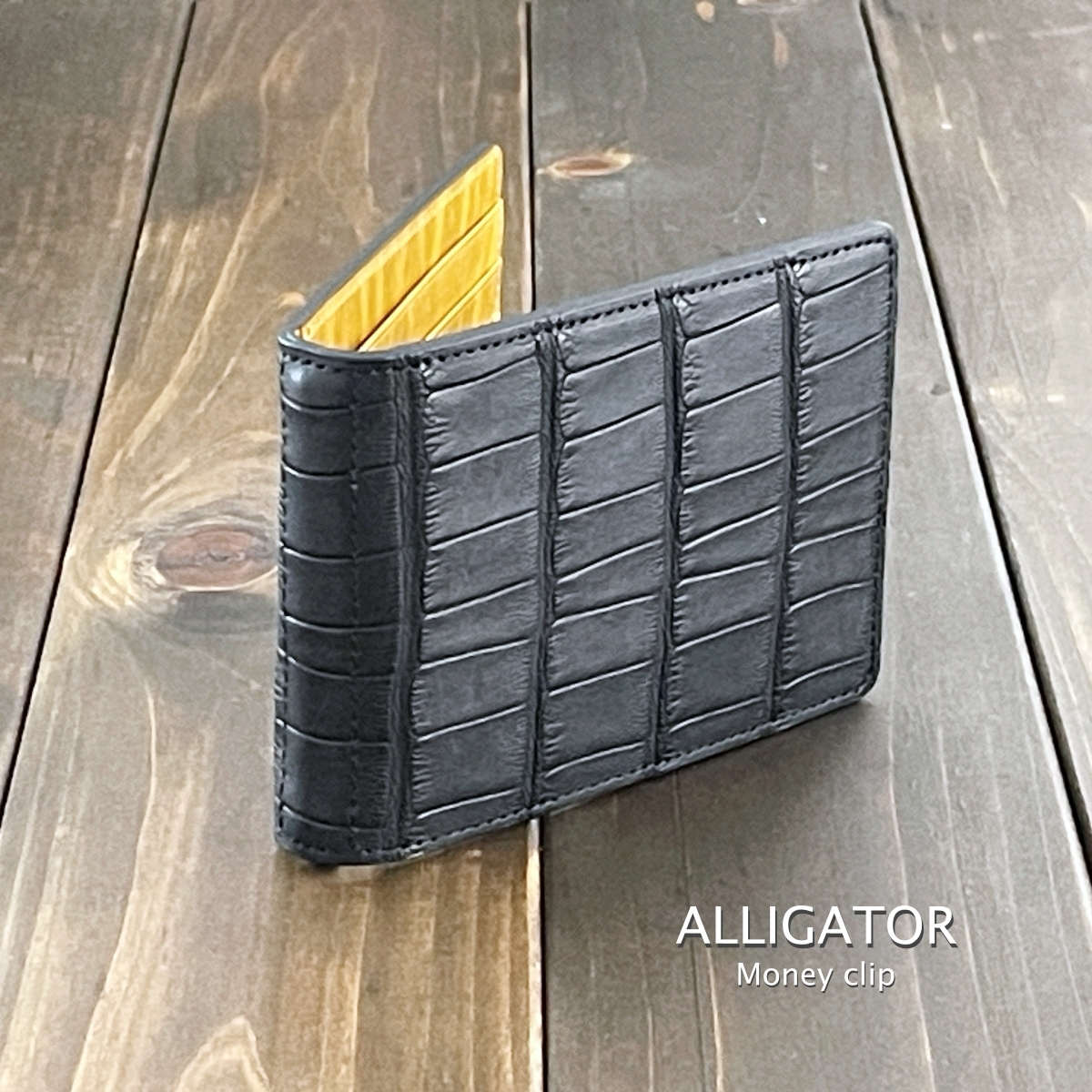 ALLIGATOR have gaiters ×rugato shoulder black yellow money clip gloss mat processing wani leather crocodile 