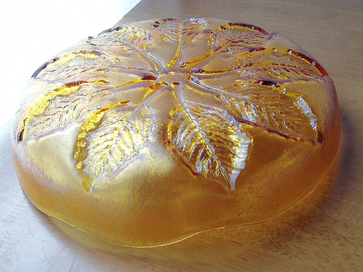 アンバー ガラス 大皿 オーロラ 虹色 昭和レトロ 琥珀色 ラスター antique amber glass platter 送料込み