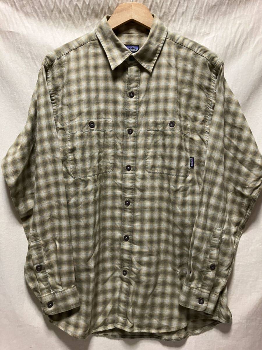 patagonia ピマコットンシャツ S オンブレチェック ワークシャツ F5 廃番希少品 ライトネルシャツ かすり