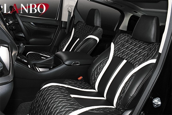 LANBO Alphard | Vellfire AGH30/35W*GGH30/35W leather seat cover Type LUXE black leather × white line LUXE1733WH