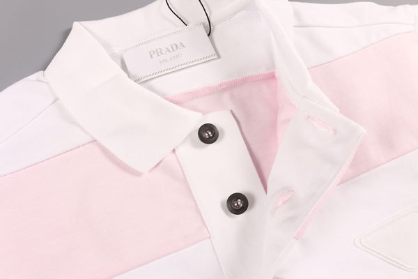 PRADA（プラダ） 半袖ポロシャツ UJN648 ホワイト x ピンク L 【S26120】_画像3
