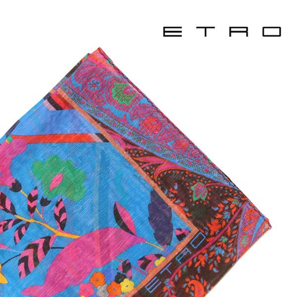 ETRO（エトロ） ポケットチーフ 1T1998540 ブルー x マルチカラー 【S21517】_画像1