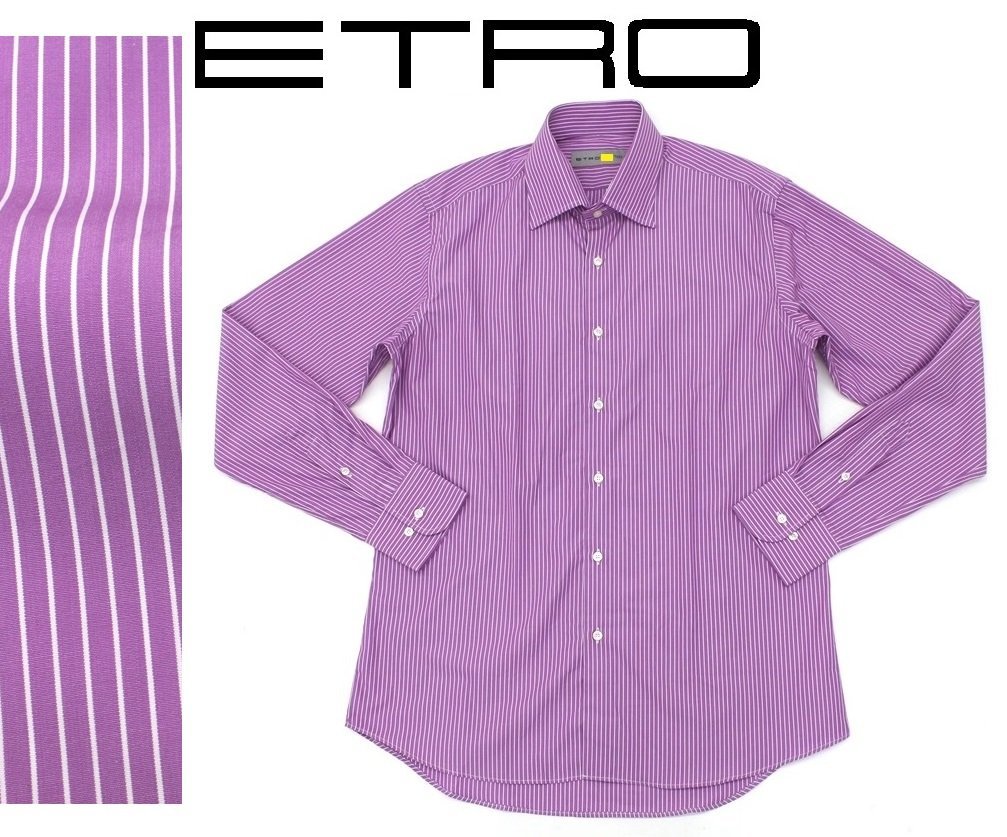 6万新品◇40=M~L◇【ETRO】エトロ 紫ピンク×白ストライプコットン