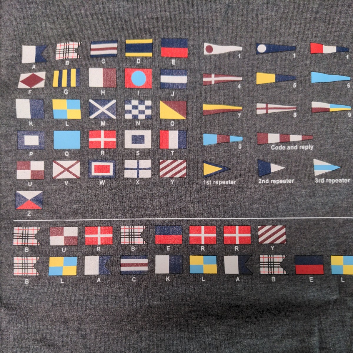 【新品未使用】 BURBERRY BLACKLABEL バーバリーブラックレーベル 半袖リンガーシャツ サイズ3(Ｌ) 　国際船舶信号旗仕様　グレー_背面に国際船舶信号旗によるデザインあり