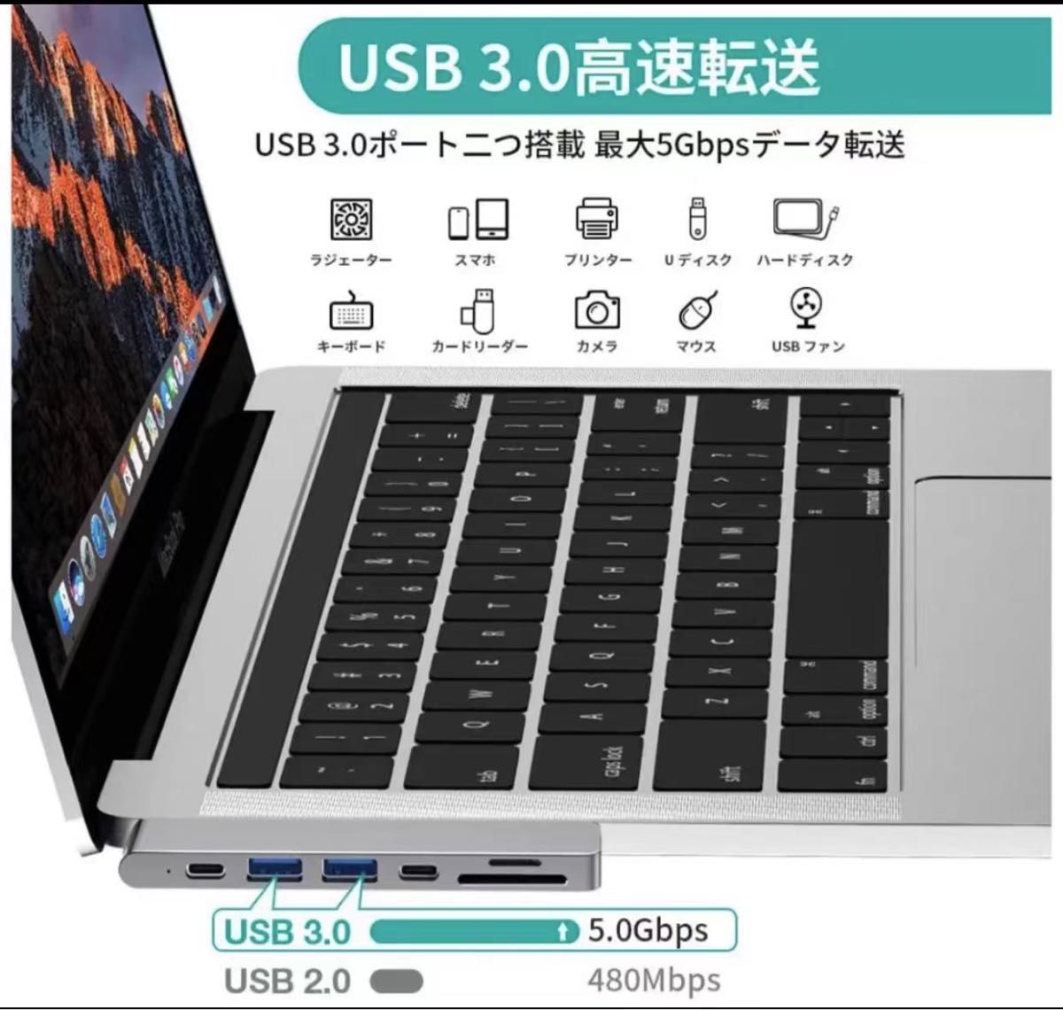 USB C ハブ 7in1 【40g 超軽量】 MacBook Pro ハブ 4K HDMI / Thunderbolt 3ポート