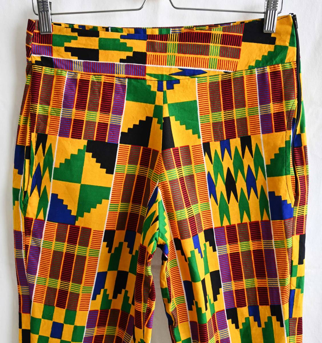  prompt decision USED[ Vintage ]AEOSUN Africa mbatikwak Sprint geometrical pattern pants / ticket te/ yellow /w78cm/ Africa /om-237-4-7