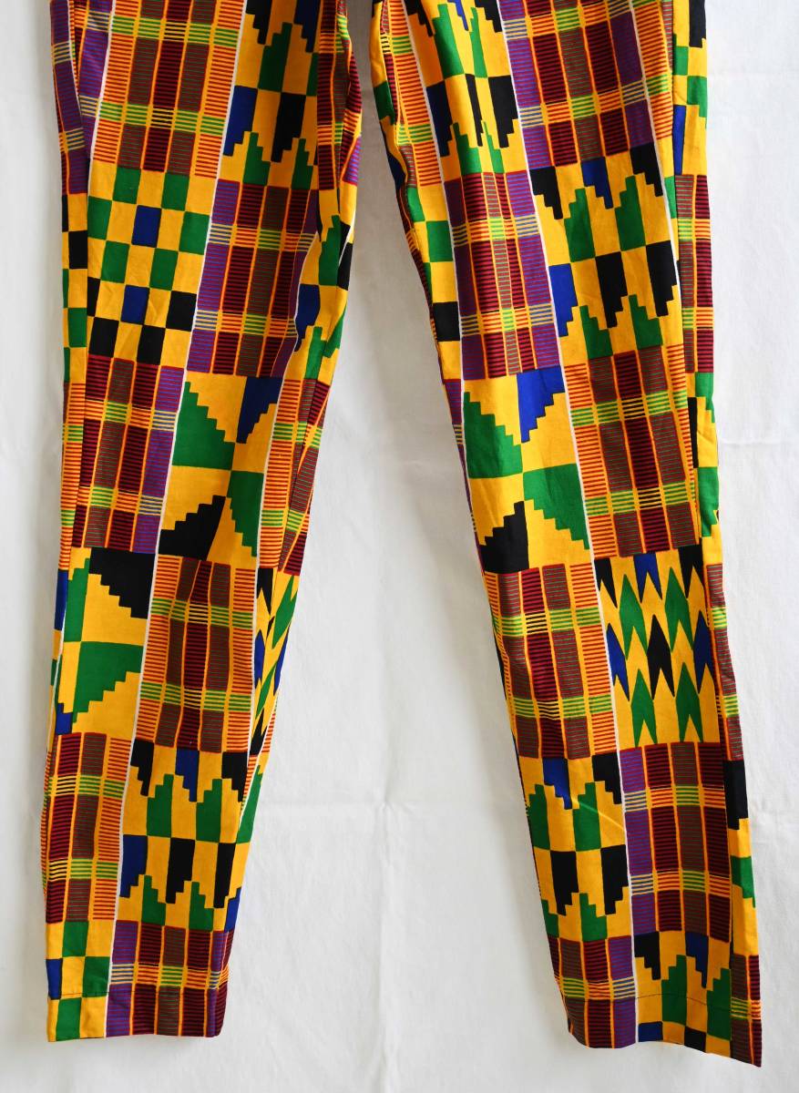  prompt decision USED[ Vintage ]AEOSUN Africa mbatikwak Sprint geometrical pattern pants / ticket te/ yellow /w78cm/ Africa /om-237-4-7