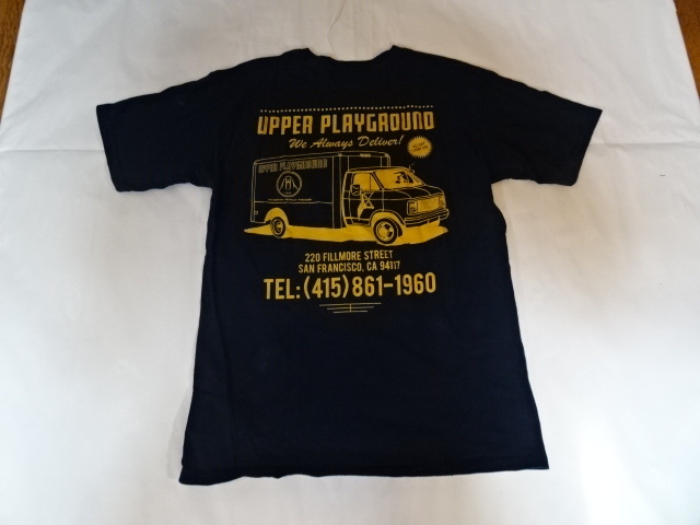 激レア USA購入 アメリカ サンフランシスコ発 ストリート系ブランド【 UPPER PLAYGROUND】プリントTシャツUS M 黒 中古品の画像5