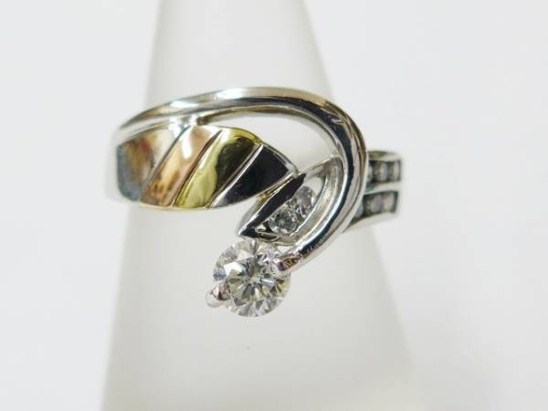磨き済み　PT900・K18 コンビ　デザインダイヤモンドリング　指輪　金　プラチナ　12号　0.5ct_画像1
