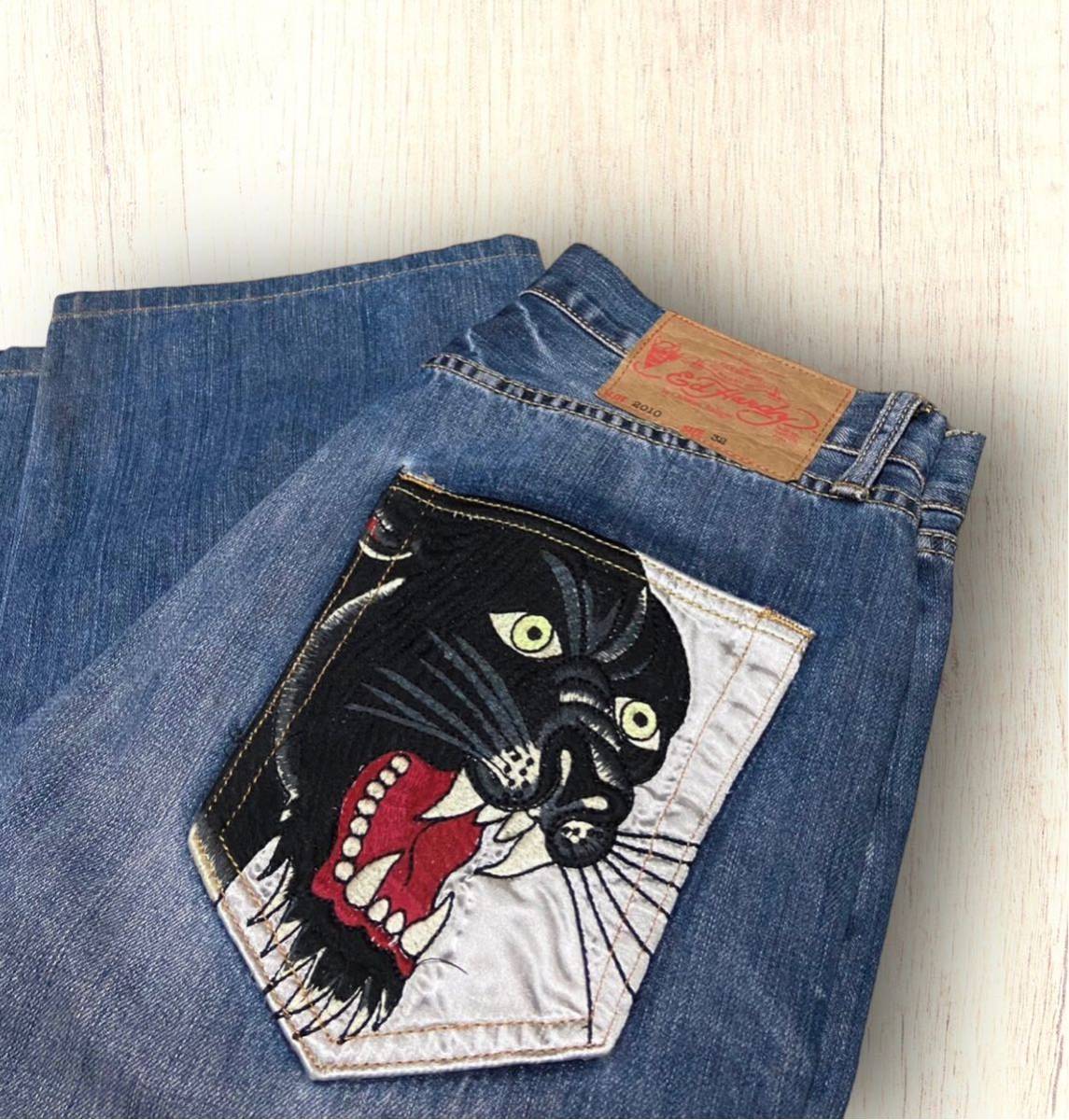 Ed Hardy エドハーディー 黒豹　刺繍　デニムパンツ★32サイズ★_画像1