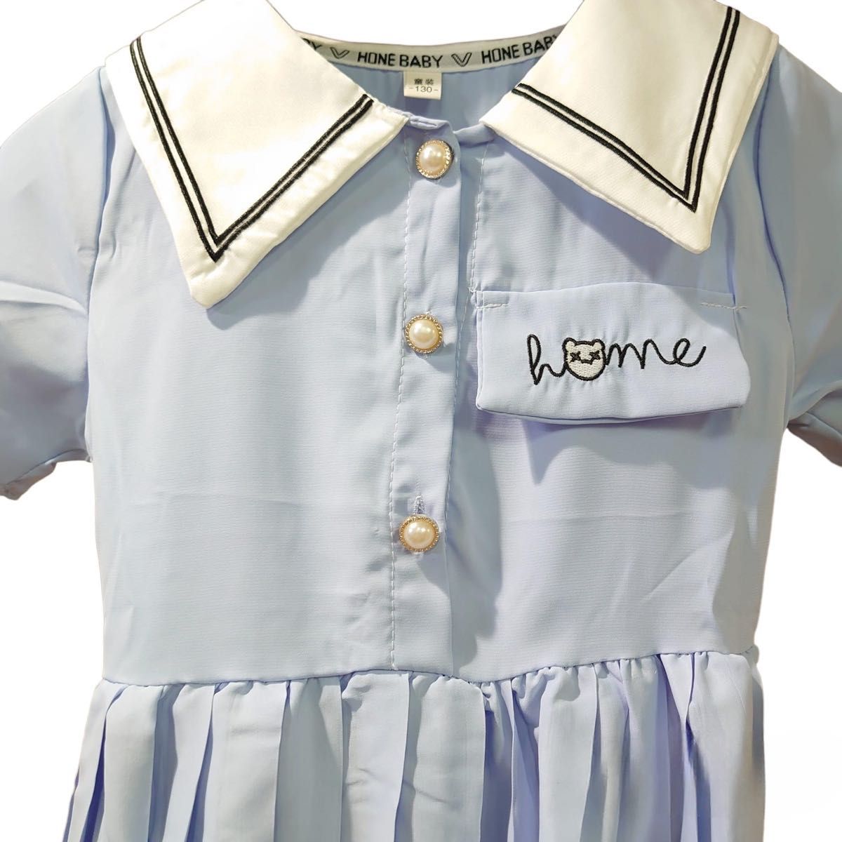 ワンピース 水色 ネクタイ 半袖 プリーツ スカート 綺麗  半袖 入学式 発表会 制服 女の子 子ども 可愛い セーラー服 襟 