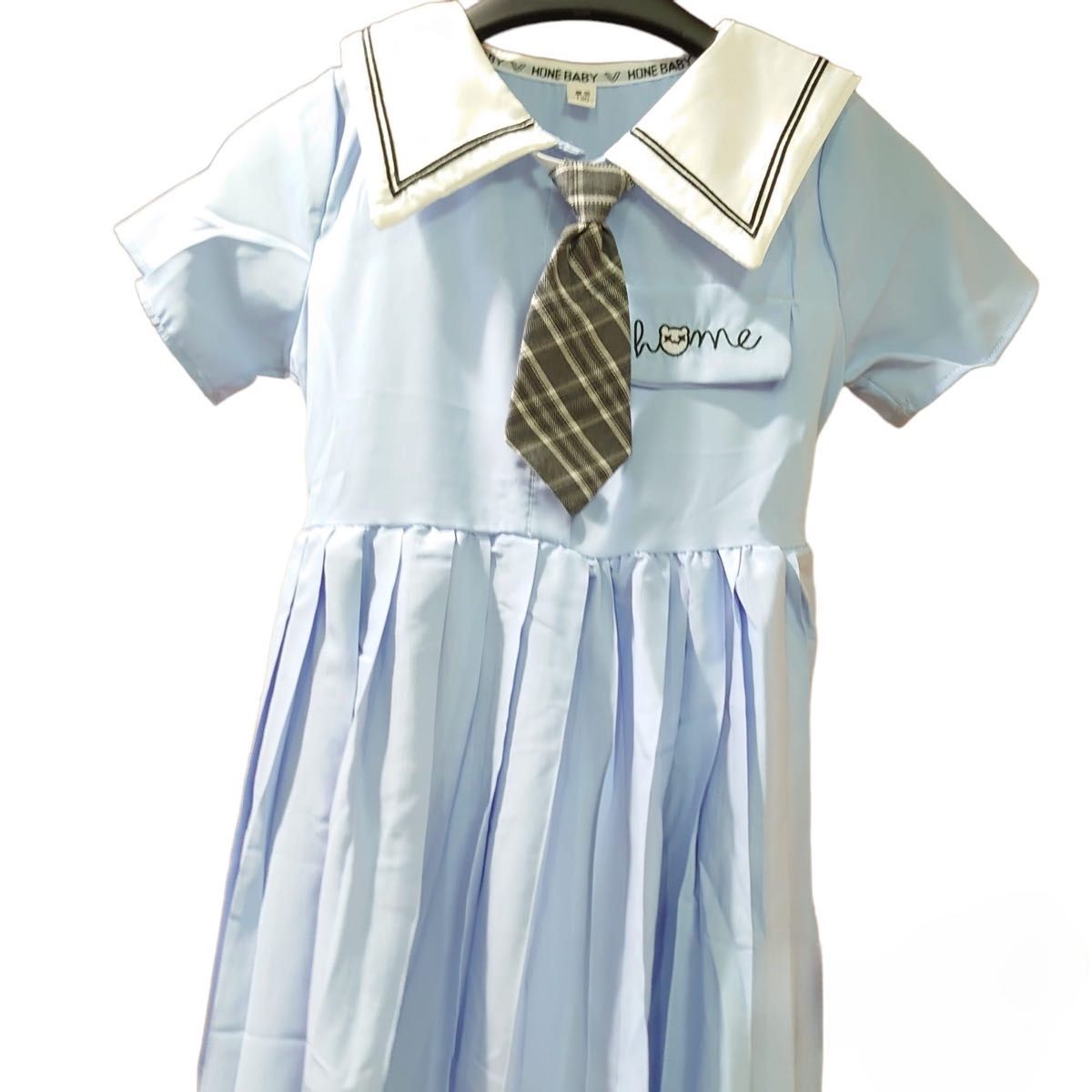 ワンピース 水色 ネクタイ 半袖 プリーツ スカート 綺麗  半袖 入学式 発表会 制服 女の子 子ども 可愛い セーラー服 襟 