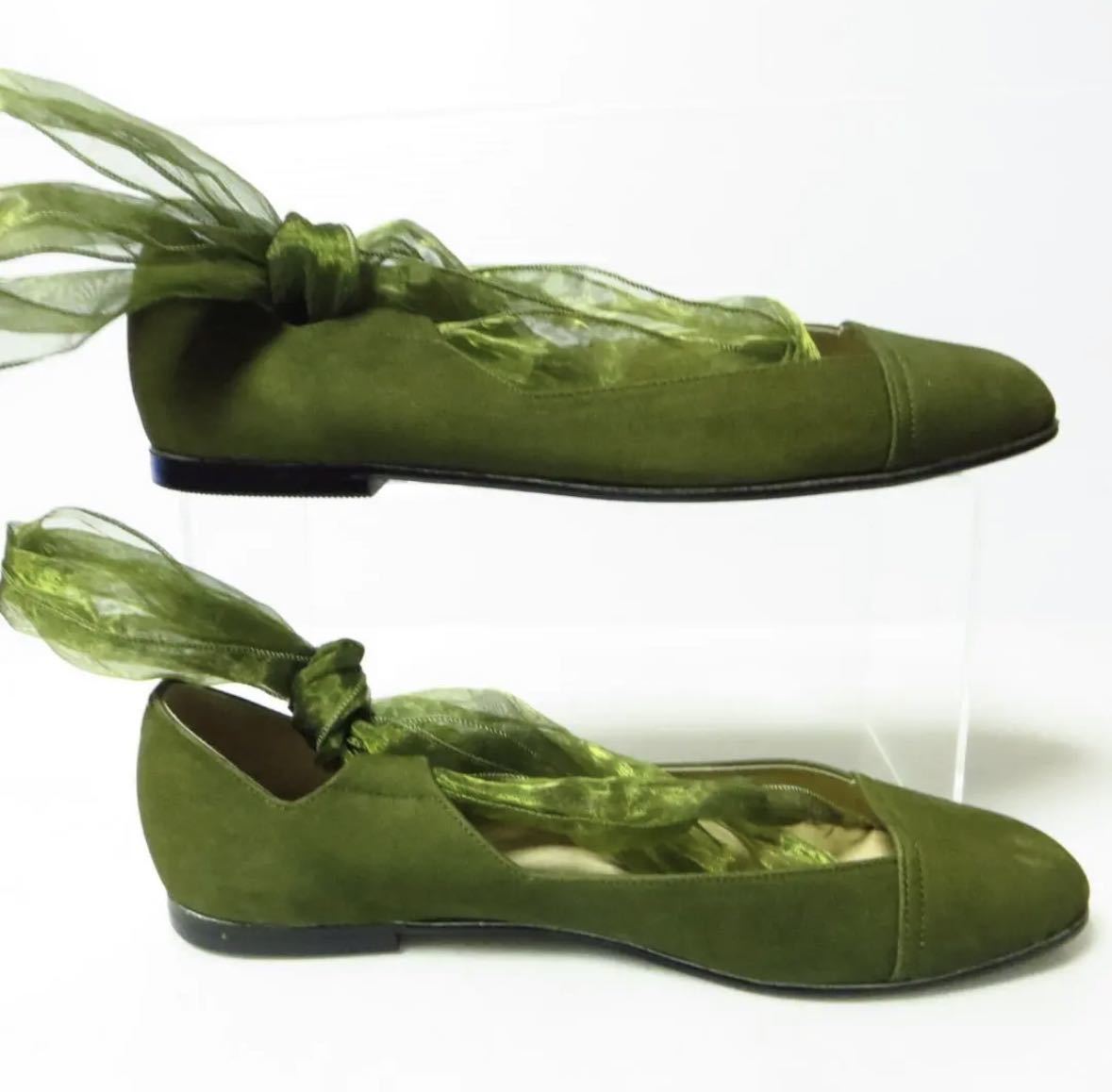 [ одежда ]* превосходный товар * Himiko Himiko гонки выше low каблук плоская обувь 23.5. оттенок зеленого кожа женский популярный модный 