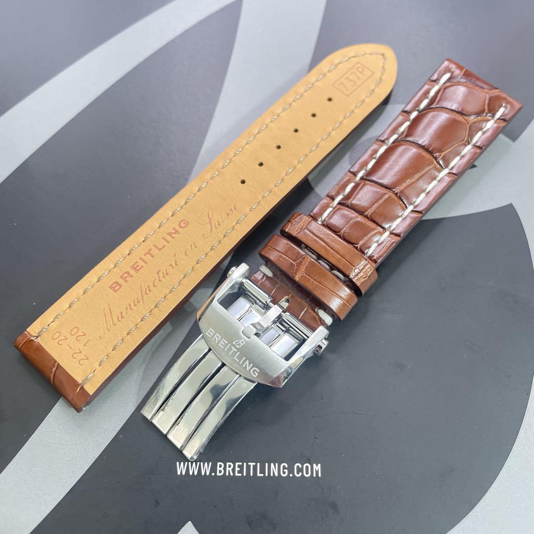 19 737P 22mm BREITLING ブライトリング クロコレザーベルト 茶 ベントレー クロノマット44 ナビタイマー スーパーオーシャン アベンジャー_画像1