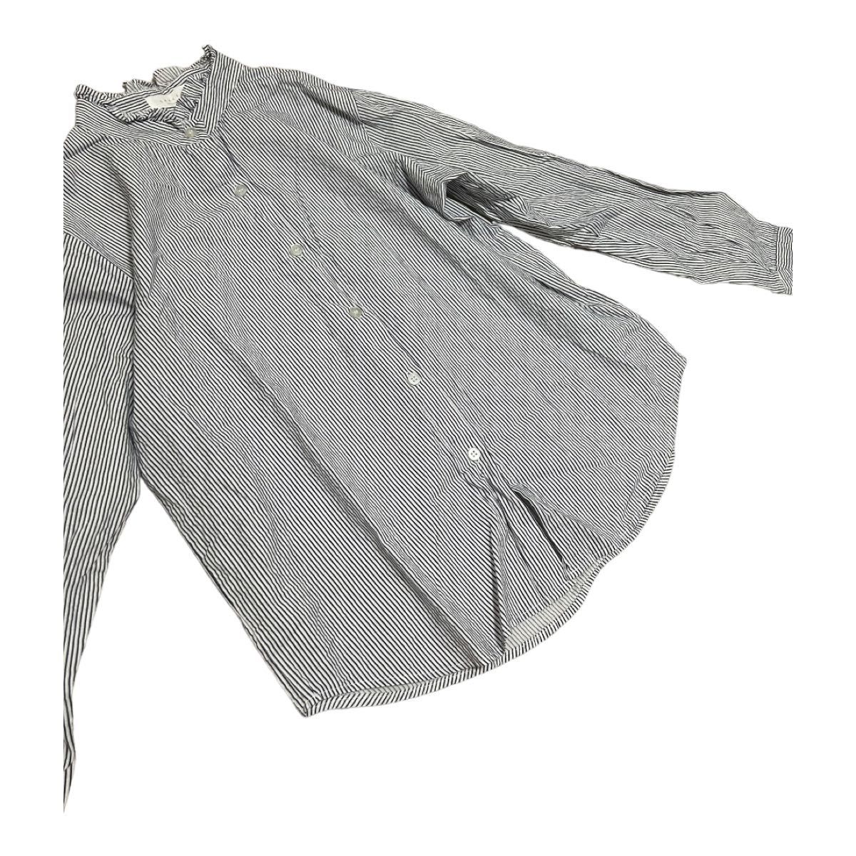 ストライプシャツ 羽織 タンクトップの上に◎ カラッと素材 1枚あると便利無難　韓国ファッション