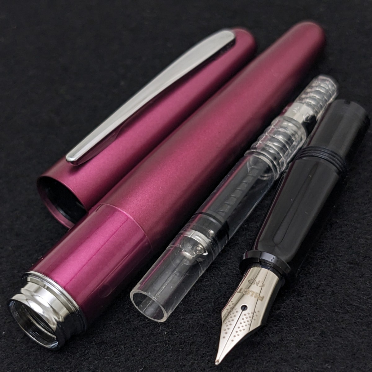 PILOT　パイロット　万年筆　コクーン　M　/　中字　ボルドー　コンバーター　色彩雫　ボトルインク　セット　中古品　3KS1793_ペン先：Ｍ / 中字