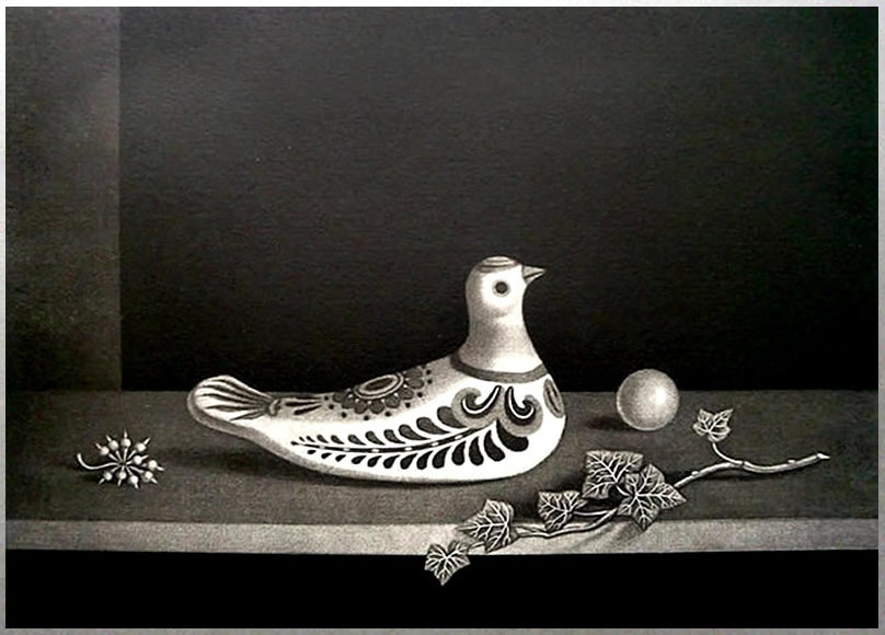 ◇ルーブル美術館 収蔵作家◇ 長谷川 潔 銅版画【 メキシコの鳩 】1966