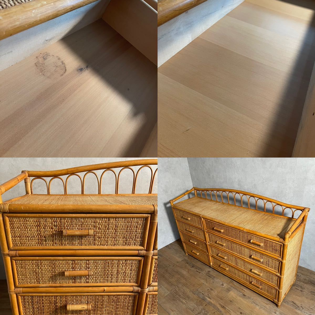 籐 ラタン 家具 タンス チェスト 4段収納 - 洋服タンス