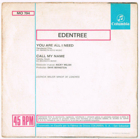 ●EDENTREE / YOU ARE ALL I NEED / CALL MY NAME [SPAIN 45 ORIGINAL 7inch シングル MOD GARAGE BEAT 試聴]_画像2