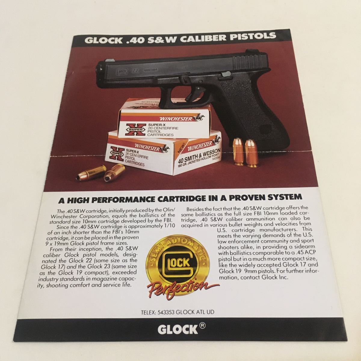 GLOCK チラシ/カラーカタログ 1991年 英文 (B-1368) 内部構造イラスト掲載あり 約20.5×27.5cm 三つ折 6P ※中央に上下折り目あり_画像1