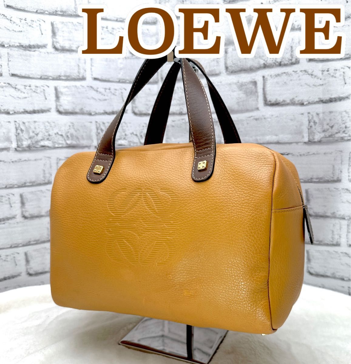 LOEWE ロエベ アナグラム ロゴ ボストン レザー キャメル ゴールド金具 ミニボストン ハンドバッグ