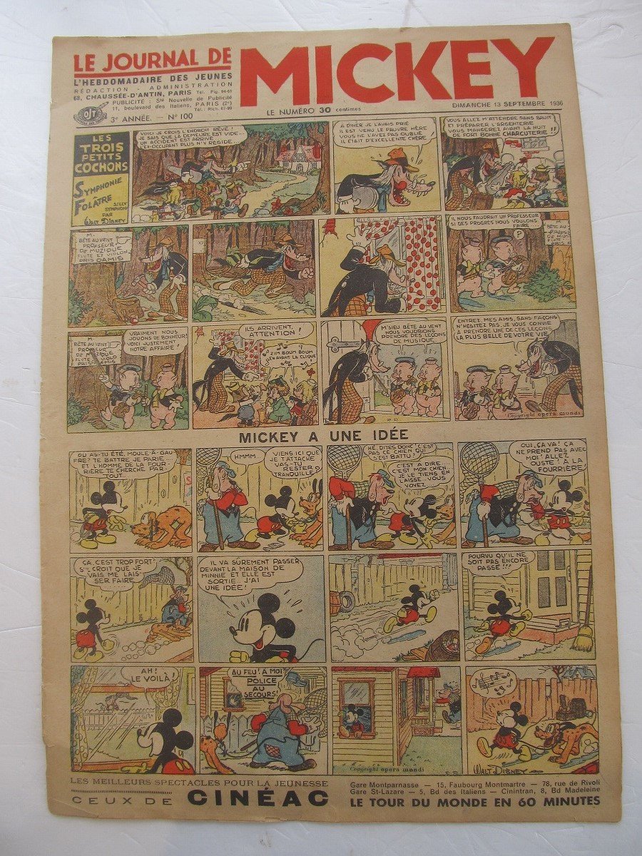 贈る結婚祝い 2307MK●フランス洋雑誌/タブロイド「LE MICKEY」No.100/1936.9.13●全8p/ディズニー/ミッキーマウス DE JOUNAL その他
