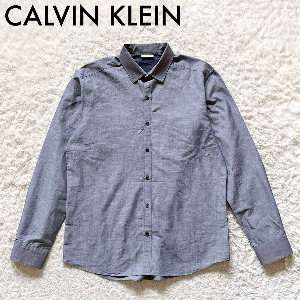 CALVIN KLEIN カルバンクライン シャツ 長袖 カッターシャツ メンズ Mサイズ リネン混 麻 O52316-92_画像1