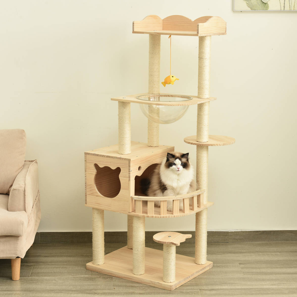 キャットタワー 天然木 据え置き 宇宙船付き 猫タワー 展望台 キャットタワー 天然木 据え置き 宇宙船付き 猫タワー 展望台