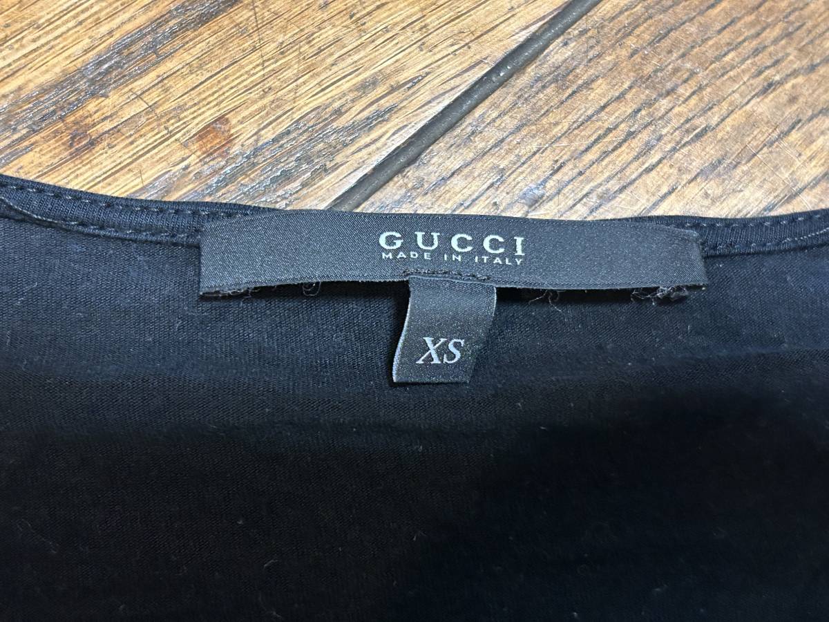 A2510 Gucci GUCCI* short sleeves tops / cut and sewn lady's XS black Italy made metal plate attaching 