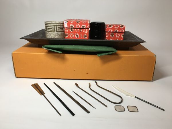 旧家蔵出 裏千家 香道具一式 桑香盆 重香合 聞香炉 七つ火道具折据香札