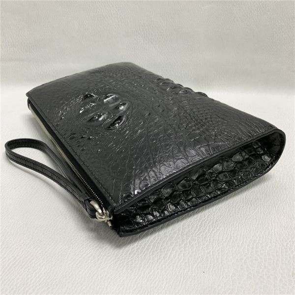  great popularity [ crocodile ] high capacity wani leather second bag . leather long wallet round fastener men's bag genuine article guarantee unused black 