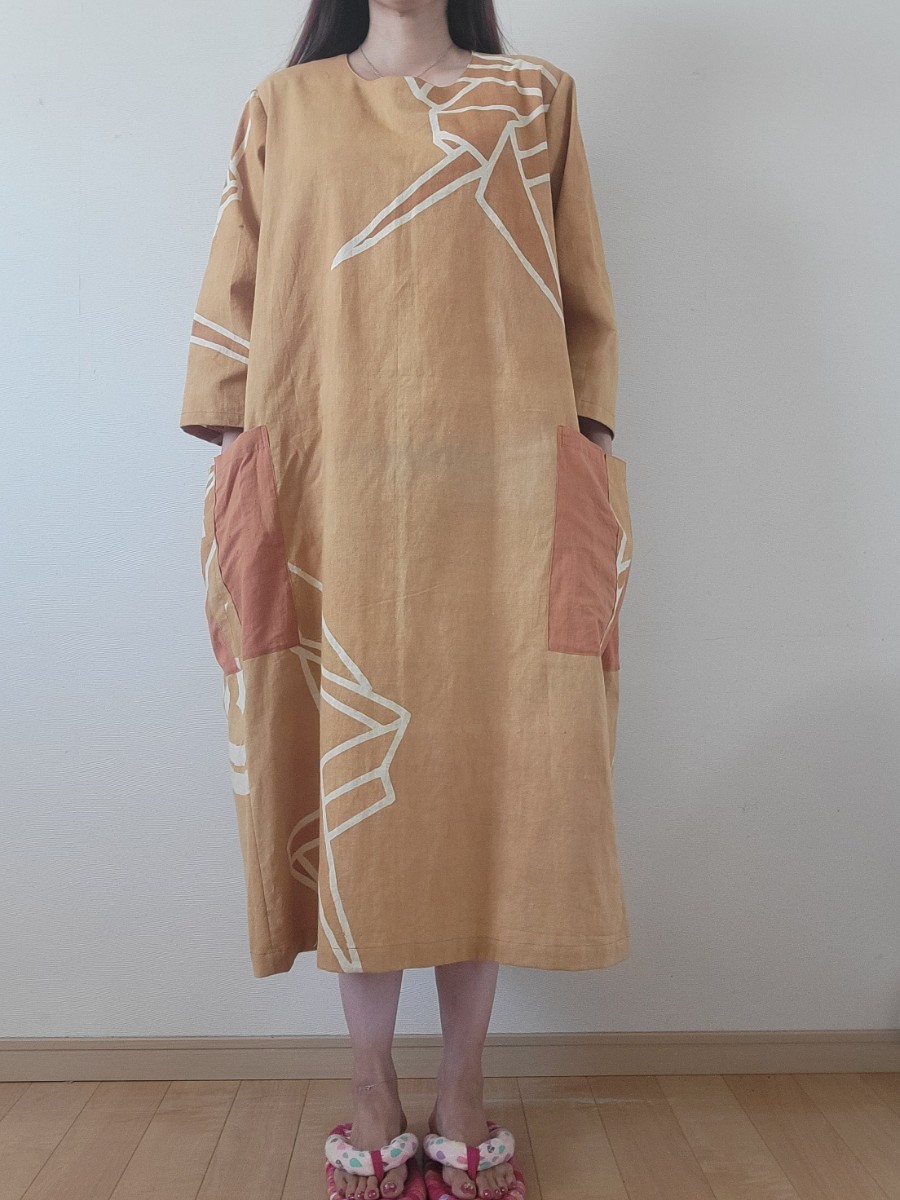 着物リメイク　古布　手作り　珍しい色　のぼり　大きいサイズ　ワンピース