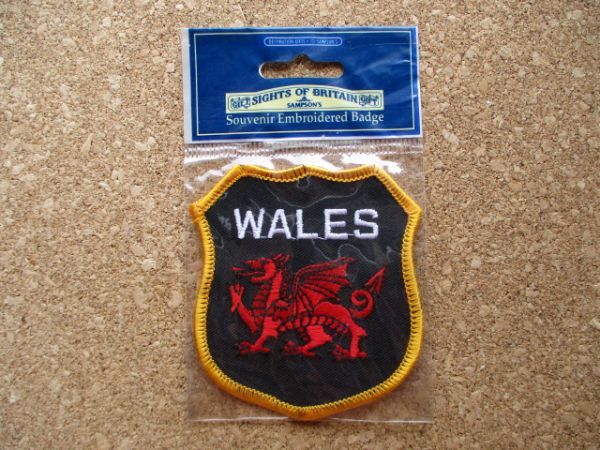 ウェールズ Wales ビンテージ フェルト ワッペン/グレートブリテン北アイルランド連合王国イギリス赤い竜アイリッシュ紋章エンブレム D11_画像1